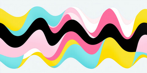 A colorful wave with black and white stripes. The colors are bright and vibrant, creating a sense of energy and movement. The black and white stripes add contrast and depth to the wave. Overall