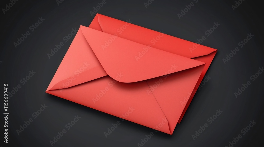 Poster sophisticated 3d of a stack of elegant red envelopes with soft shadowing and a clean text field perf