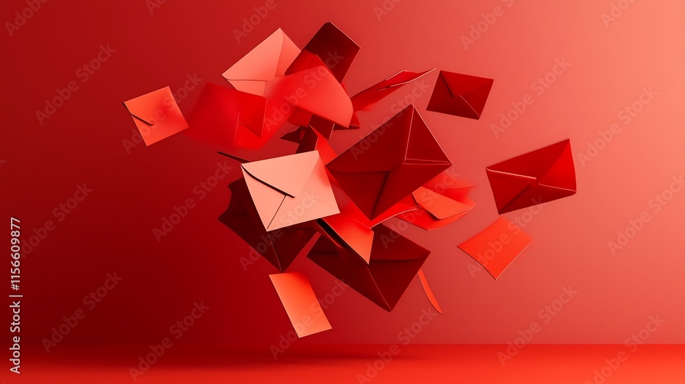 Poster elegant and vibrant 3d of floating red envelopes on a gradient backdrop providing a reserved text sp
