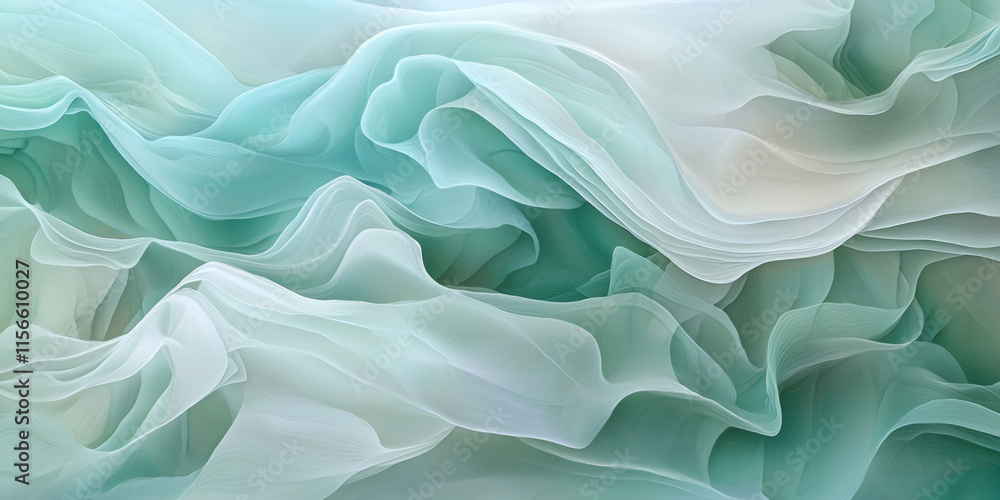 Poster a green and white fabric with a wave pattern. the fabric is made of a material that is soft and smoo