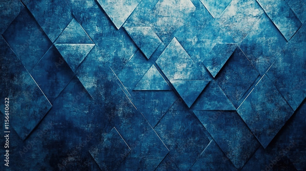 Poster Abstract Blue Geometric Texture Background with Triangular Shapes