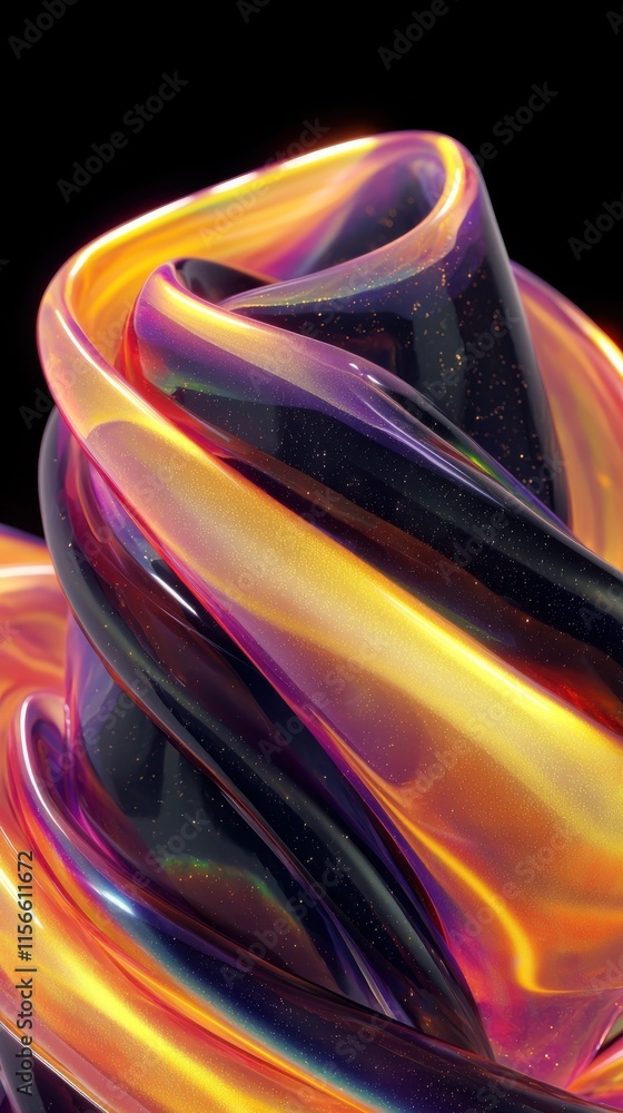 Poster glowing black liquid with iridescent highlights abstract art digital creation dark background close-