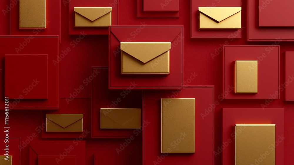 Poster stacked red envelopes with elegant gold textured background seamless pattern for lunar new year chin