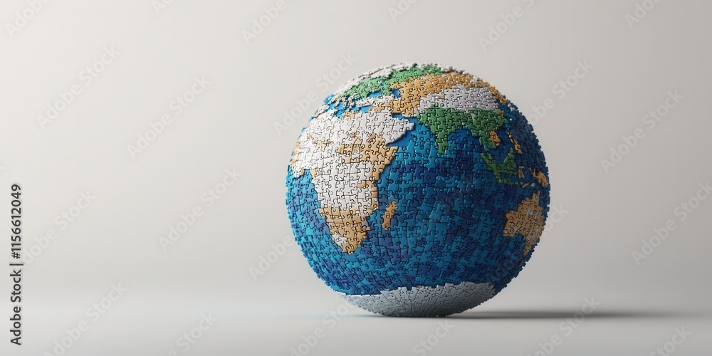 Poster 3d puzzle globe representing world map in bright colors and shapes