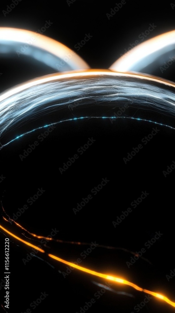 Poster dynamic dark spheres with glowing edges abstract art digital creation studio close-up visual innovat