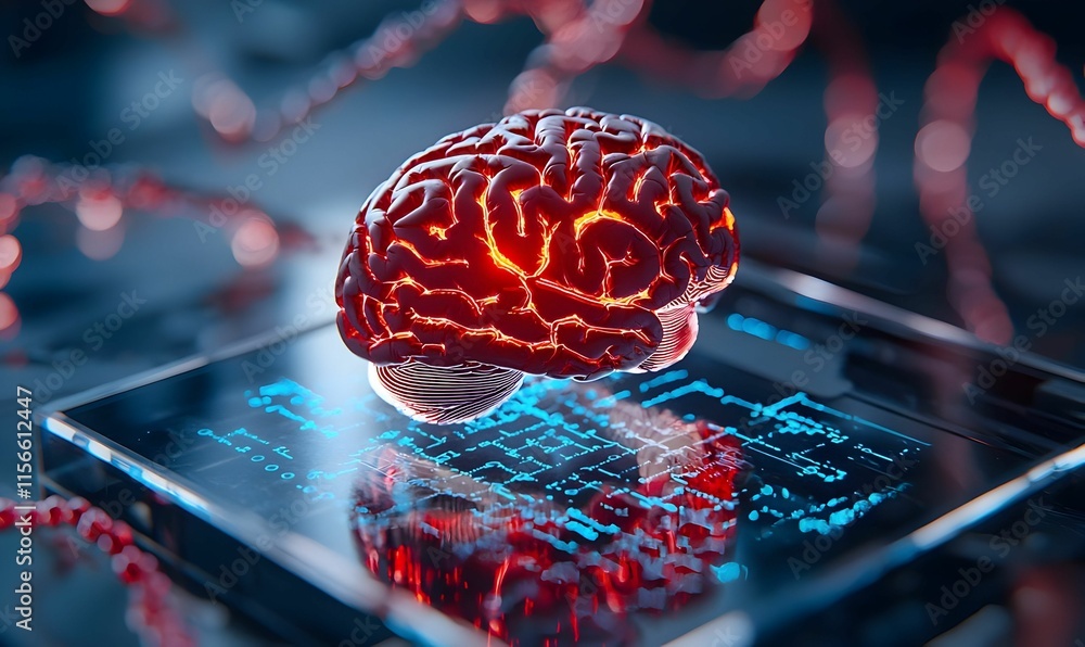 Poster futuristic digital brain with circuitry and neural connections