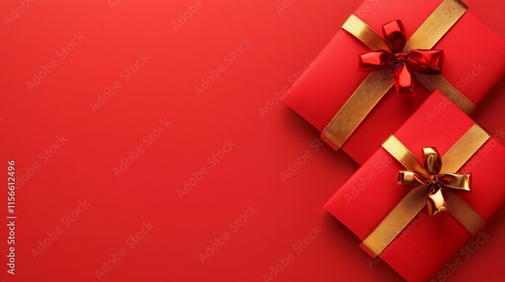 Poster elegant red envelopes tied with luxurious golden ribbons showcasing a sleek and modern 3d with blank