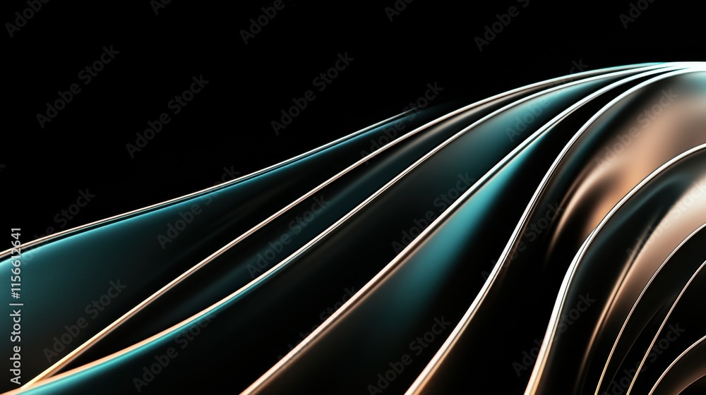 Aufkleber dynamic abstract swirls in bronze and black digital art studio illuminated modern design concepts