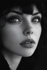 Monochrome Portrait of a Young Woman with Freckles