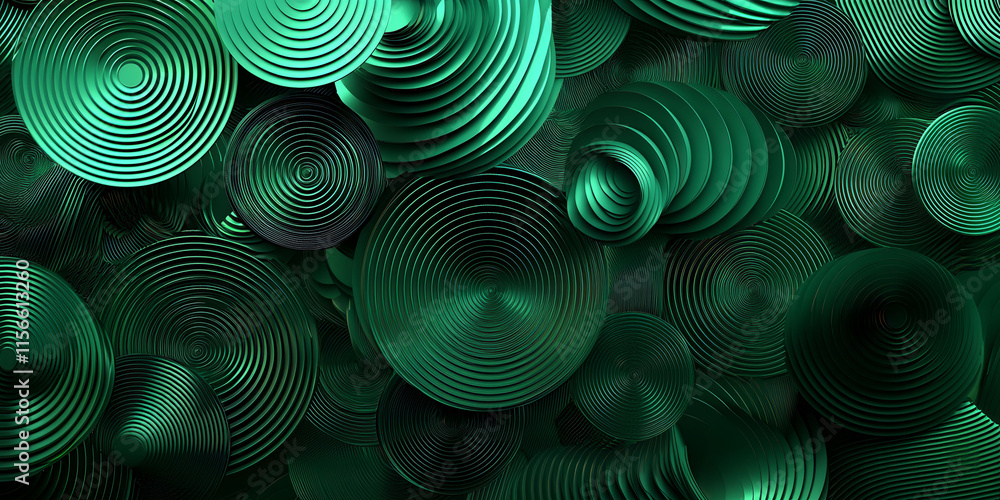 Poster a green background with many small circles on it. the circles are all different sizes and colors. th