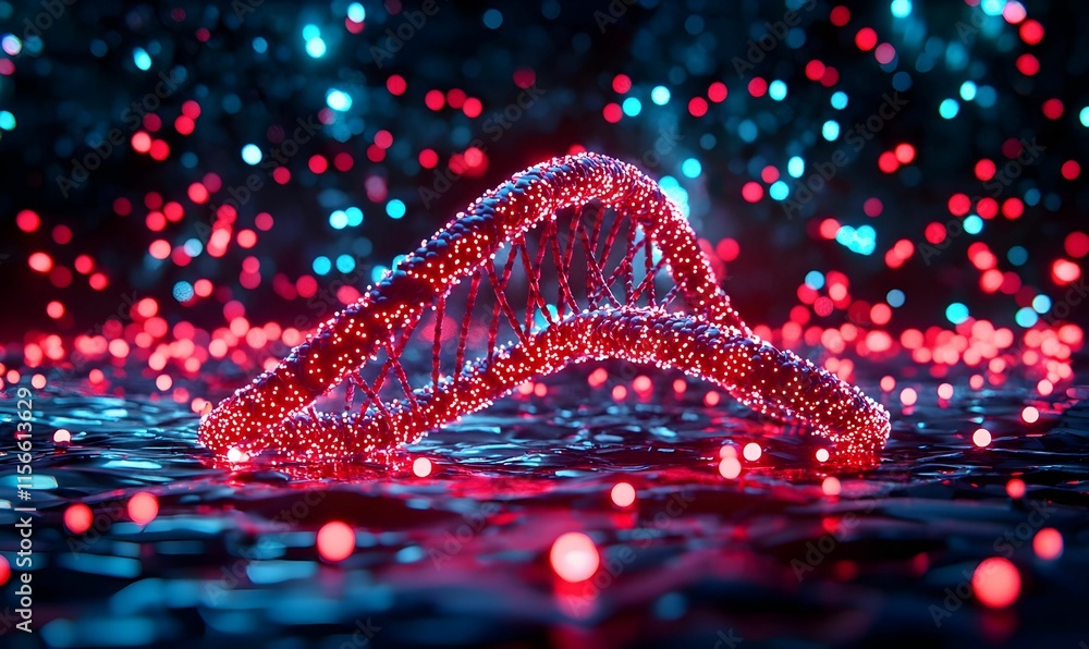 Aufkleber abstract dna structure with colorful lights in futuristic background