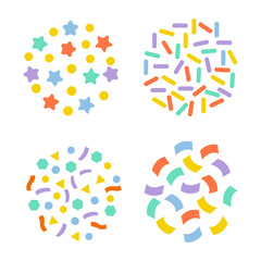 Colorful patterns created with geometric shapes and symbols in a playful arrangement