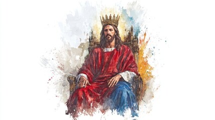 Fototapeta premium Jesus Christ on His Throne - Brush Painted Watercolor in Brown Hues