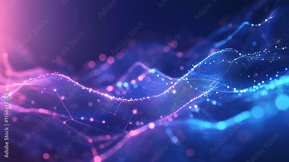 Poster abstract technology background with colorful waves and data points