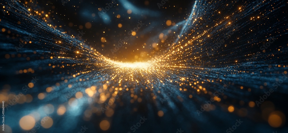 Poster a digital abstract representation of flowing particles and light.