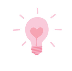 Love light bub clipart in cartoon style. Light bub with heart. Love element. Valentine element. Flat vector isolated on white clipart.