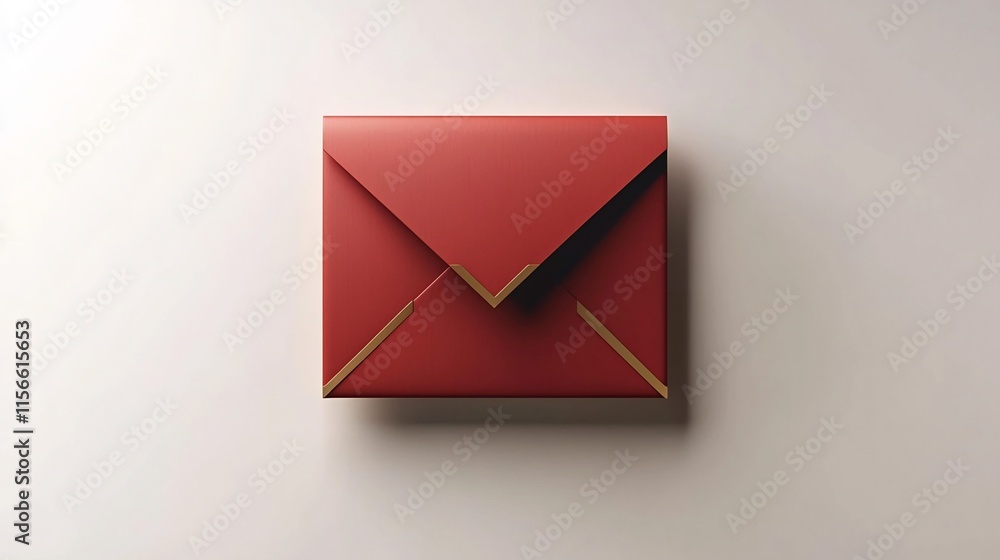 Poster elegant and minimalist 3d of a red envelope with a metallic gold border highlight serving as a place