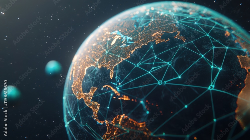 Poster modern global network connection with earth visualization