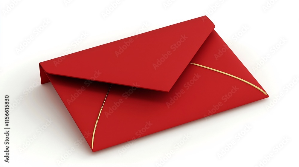 Poster minimalistic red envelope with elegant gold border highlights and text placeholder in 3d style for b