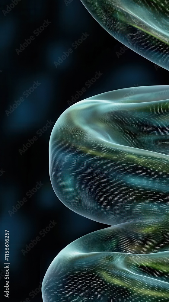 Poster flowing abstract metallic ribbons in deep shadowy space digital art futuristic environment close-up 