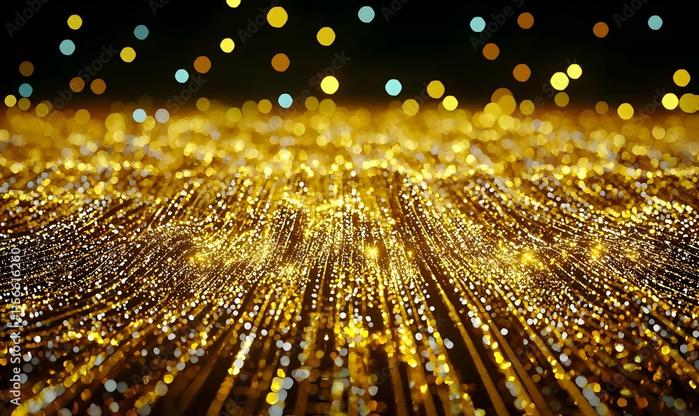 Poster shimmering golden abstract background with bokeh lights effect