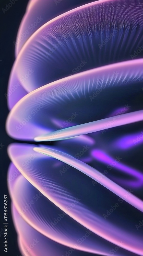Poster dynamic neon spheres with purple intersections abstract art installation digital environment close-u