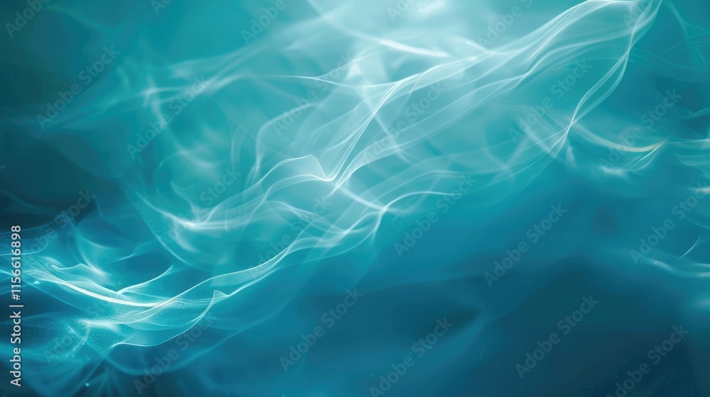 Poster ethereal blue abstract waves creating a serene and calming atmosphere.