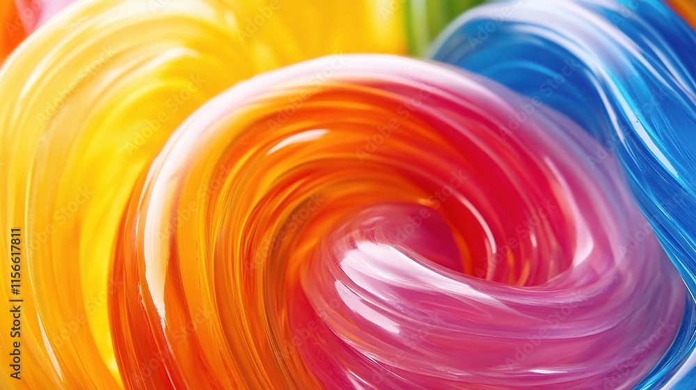 Poster rainbow swirl of colors: abstract close-up of vibrant, colorful swirls resembling candy, paint, or s