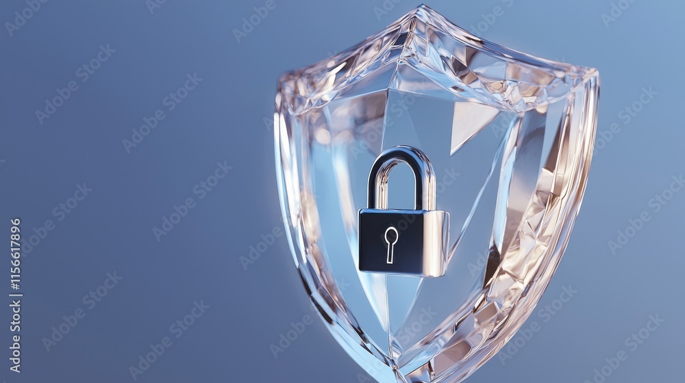 Poster cybersecurity action abstract shield with lock digital space graphic design modern environment conce