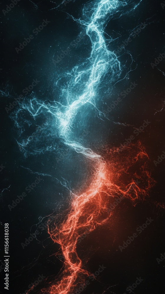 Poster dynamic action of glowing red and blue light waves digital art abstract background modern style high