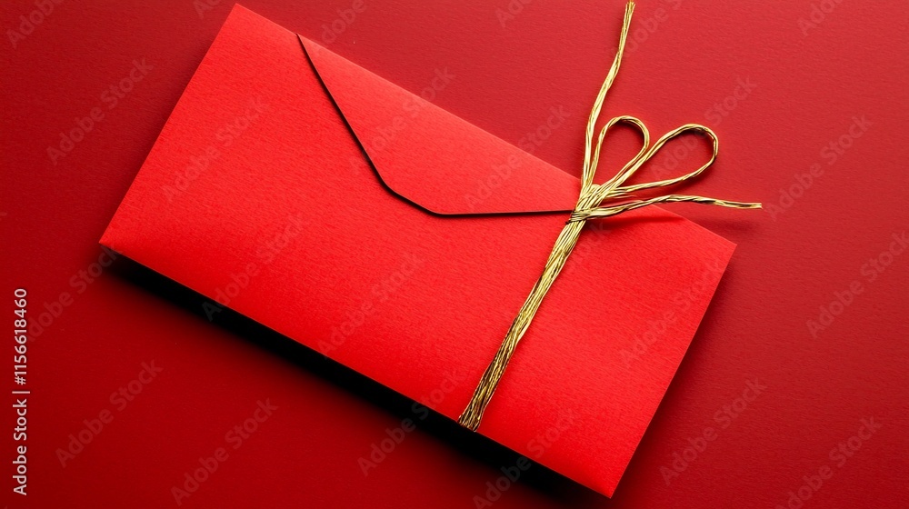Poster elegant red envelope bundle with golden string 3d with text placeholder for festive branding or fina