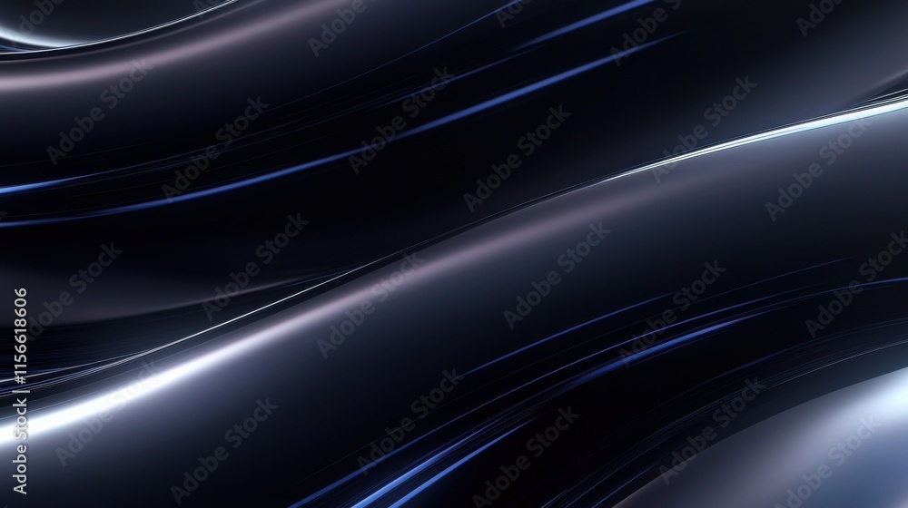 Poster dynamic abstract black and chrome curves digital art modern design sleek environment artistic view h