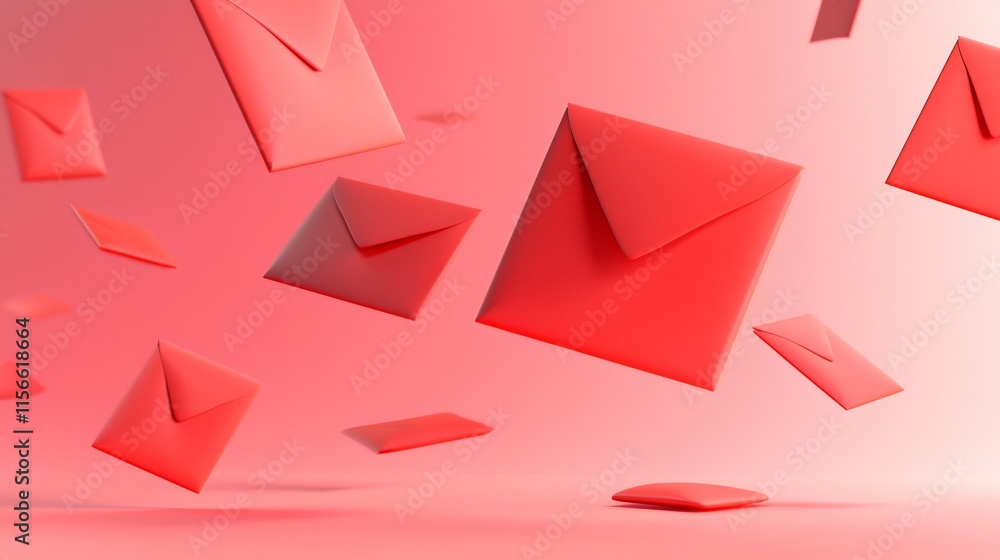 Poster elegant red envelopes floating in soft gradient backdrop with reserved text field 3d of chinese new 