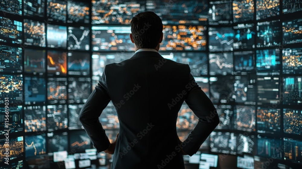 Poster cybersecurity analysis action modern workspace digital monitoring high-tech environment professional