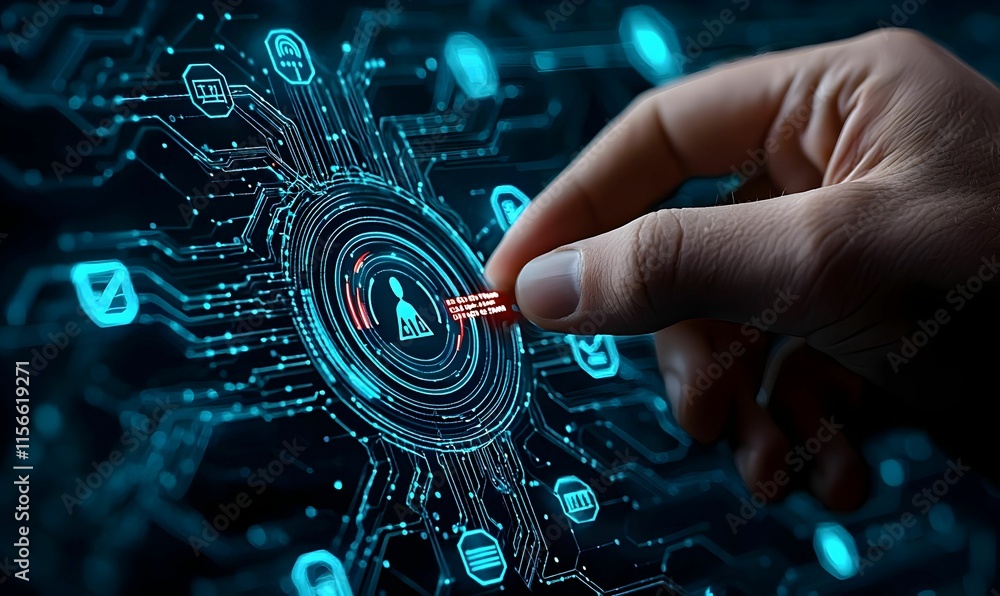 Poster hand reaching for digital user interface with technology background