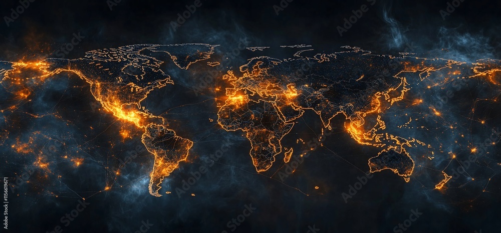 Poster a digital representation of the world illuminated by data connections.