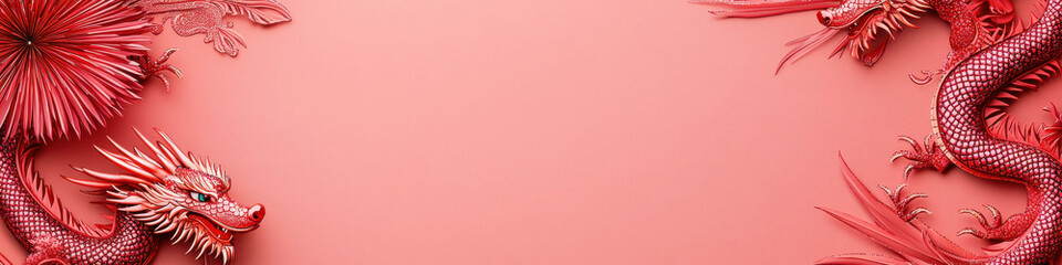 Red dragons with intricate details on pink background