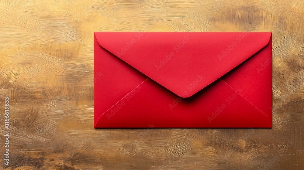 Poster open red envelope lying flat on a gold textured surface with a text zone for customization 3d for fe