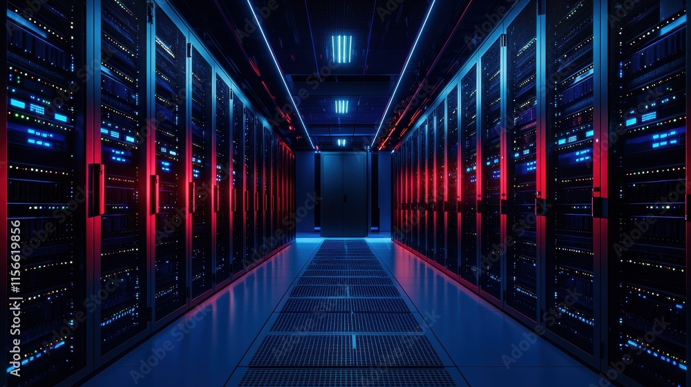 Aufkleber data security infrastructure modern server room digital technology sleek environment perspective vie