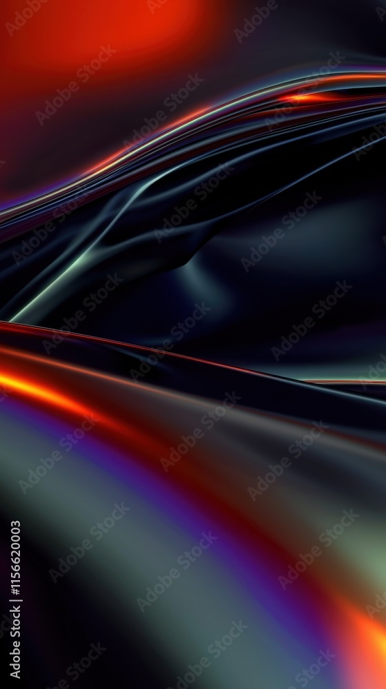 Poster dynamic abstract waves digital art iridescent black forms futuristic environment close-up view moder