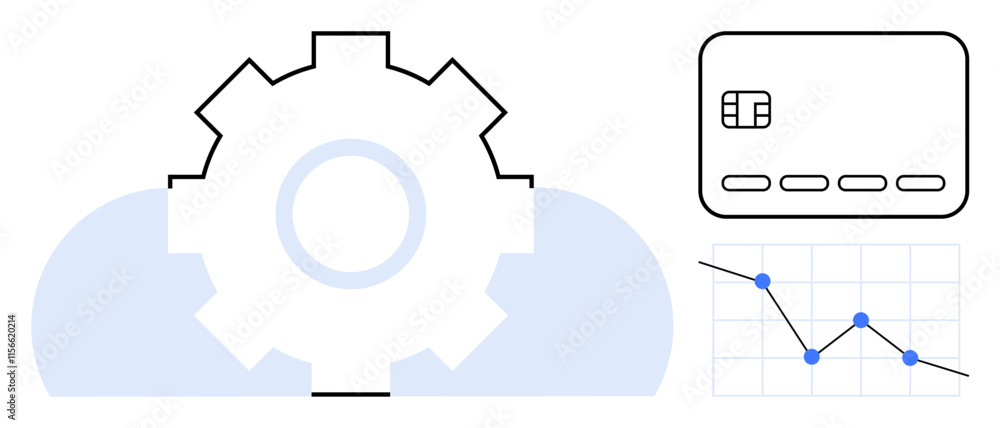 Poster gear in front of cloud represents cloud computing integration credit card symbolizes digital transac