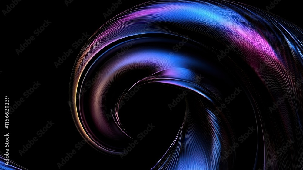 Poster dynamic fluid chrome spirals twisting into rainbow-lit abs abstract art digital design dark environm