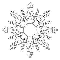 Line art sun in antique stule hand drawn vector illustration boho chic tattoo, poster or fabric print design