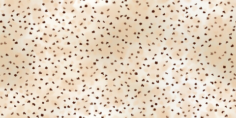 Seamless bg of beige lynx fur pattern with brown spots. Spotted animal pattern. Vector illustration with gradient mesh and overlay dots © Kusandra