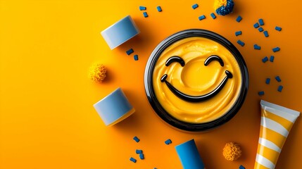Cheerful Yellow Cream with Smile Icon on Vibrant Orange Background
