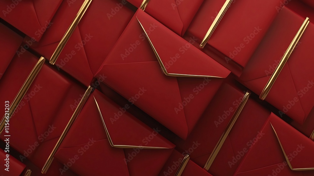 Poster stacked red envelopes with intricate gold detailing ornamental patterns and a spacious text placehol
