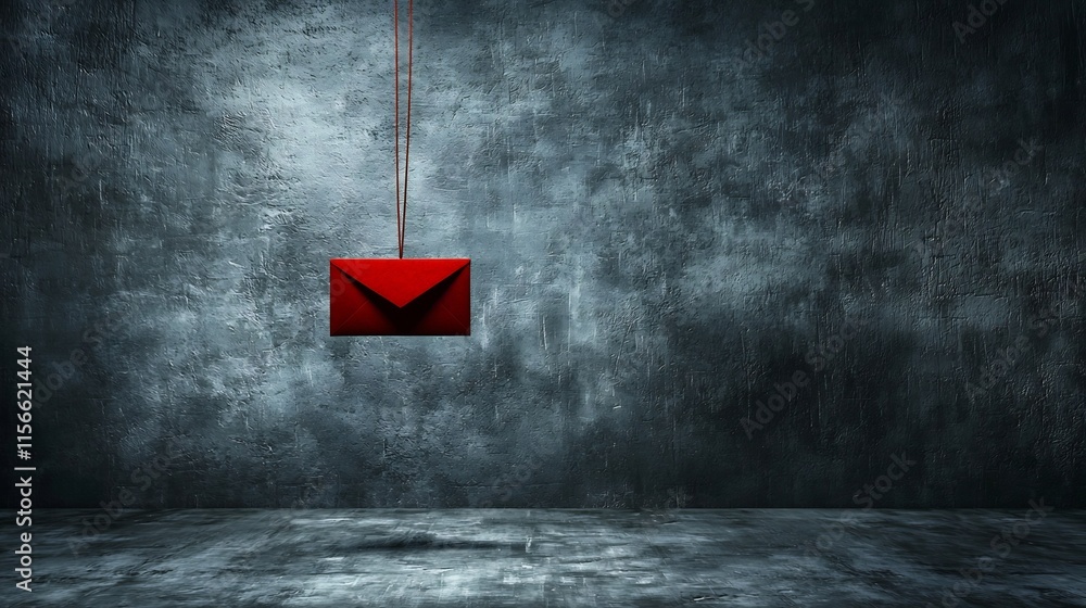 Poster suspended elegant red envelope with open text zone for festive or greeting card 3d