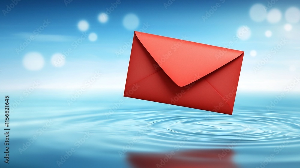 Poster elegant 3d of a single red envelope suspended on a clean minimalist background with an open text zon