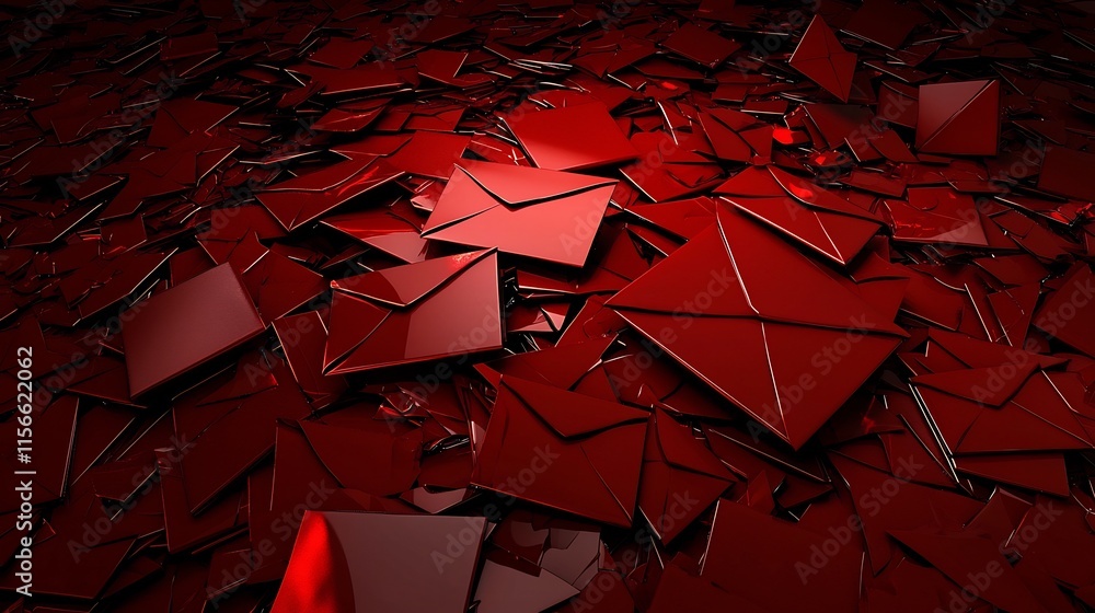 Poster scattered red envelopes with smooth shadows and neutral text placeholders displayed in a 3d design g