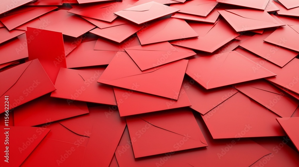 Poster scattered red envelopes with smooth shadows creating a balanced and minimalist 3d a clean text place
